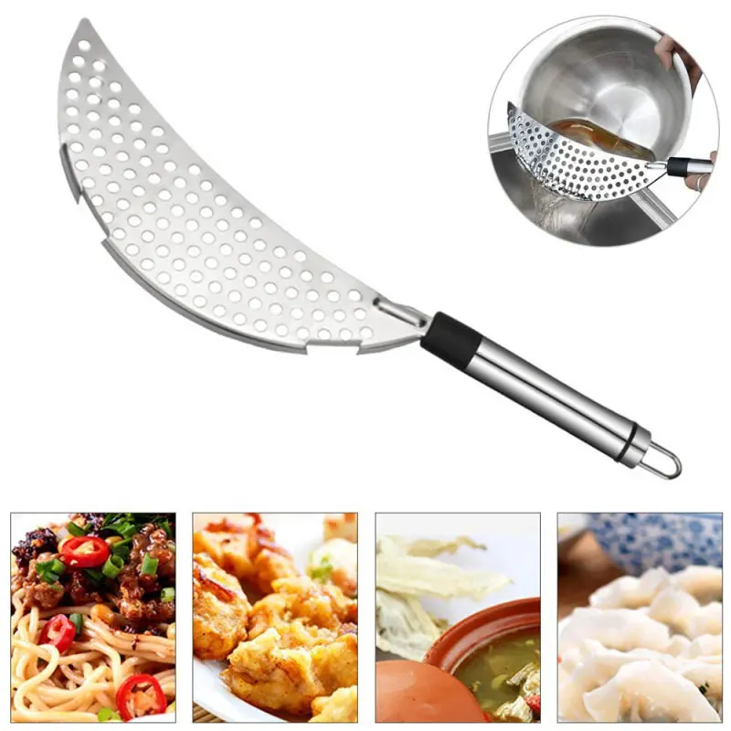 Stainless Steel Half-moon Shape Pot Pan Strainer Pasta Vegetables Slag Separator Handheld Drainer Home Kitchen Tool