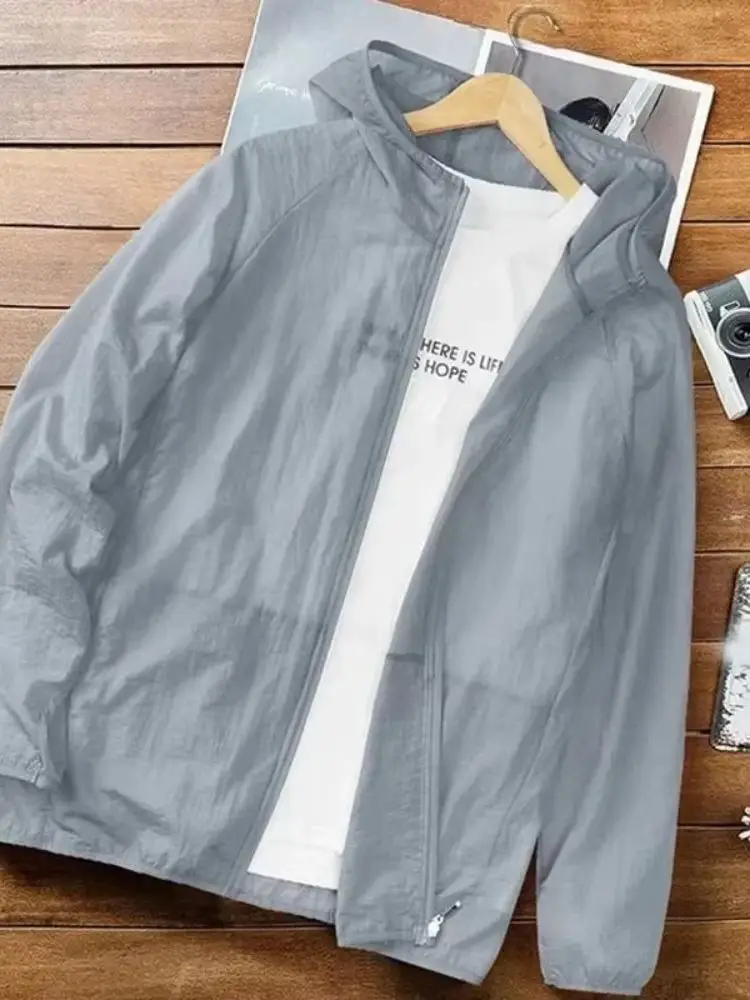 Summer Thin Sun Protection Jacket Outdoor Zipper Hooded Loose Casual Outerwear UV-proof Breathable Quick Dry Cycling Coats