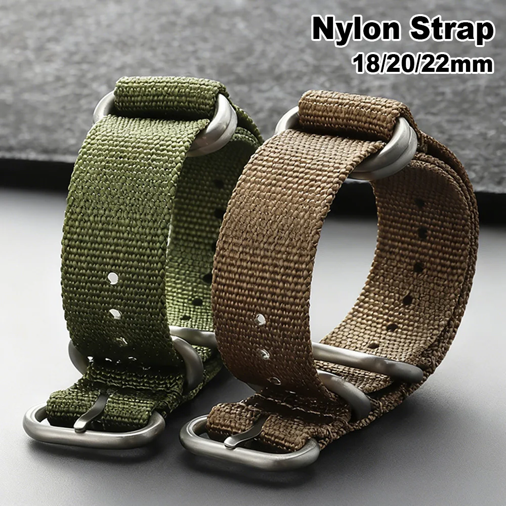 

Military Nylon Strap Ring Buckle 18mm 20mm 22mm Universal Canvas Nylon Watch Band Striped Waterproof Replace Watch Accessories