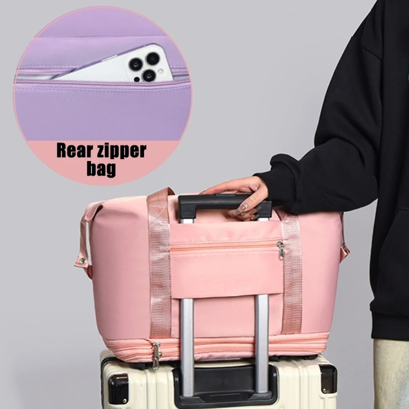 Detachable Casters Rolling Duffle Bag Dry Wet Separated Luggage for Sports Gym