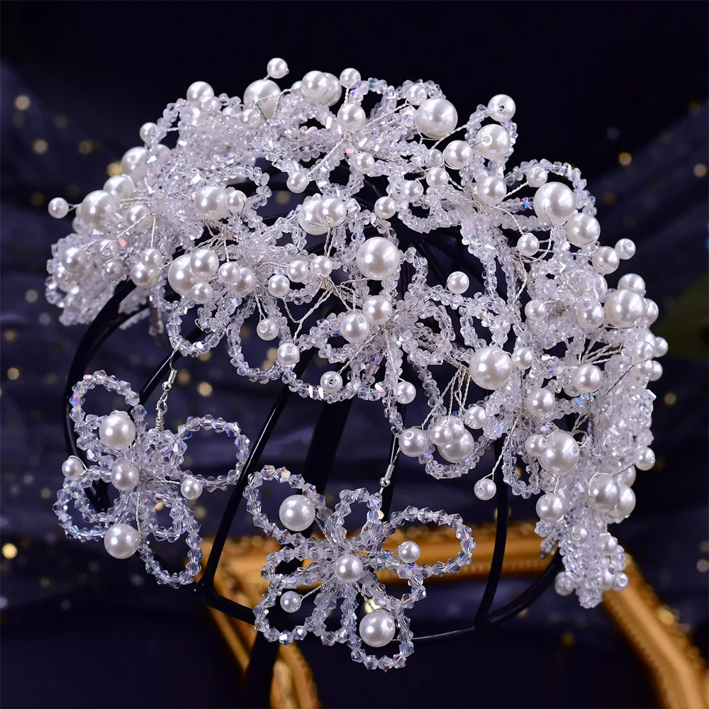 Pearl Headwear Bridal Headpieces for Weddings Crystal Tiara Hair Crown Wedding Hair Accessories Ornaments Fashion Jewelry Set