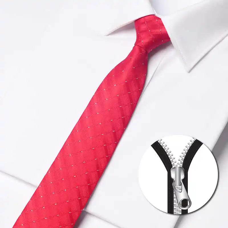 

High Quality Red Checkered Zipper Tie Fashionable Men's Narrow Version 6cm Casual Business Convenient Work Zipper Style Necktie