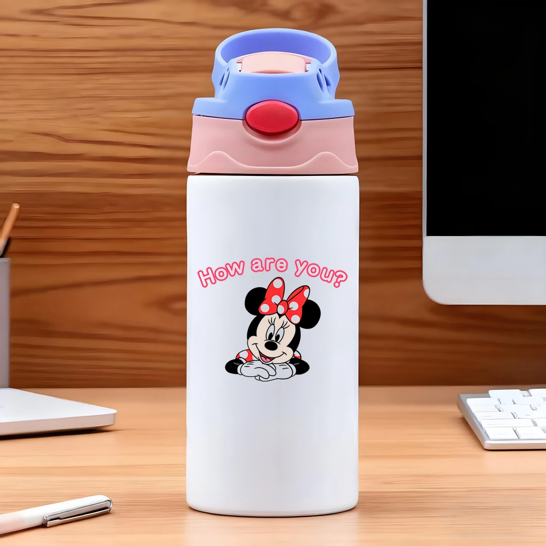 

Disney cartoon skeleton head cigar smiling face bow pink letter greeting cartoon kids cup 304 stainless steel cartoon straw c