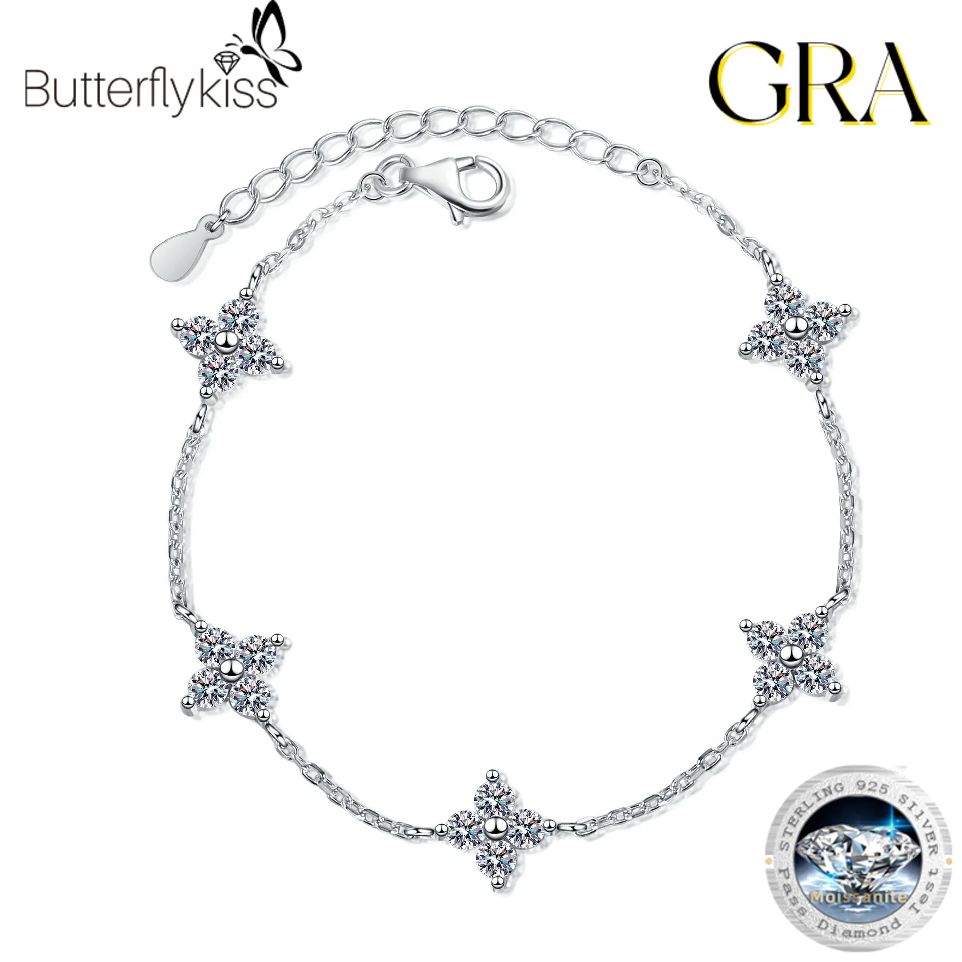 

Женские браслеты с муассанитом Butterflykiss 3 мм, сертифицированные GRA, сверкающая роскошная цепочка из стерлингового серебра 925 пробы, ювелирные изделия, подарок на день рождения