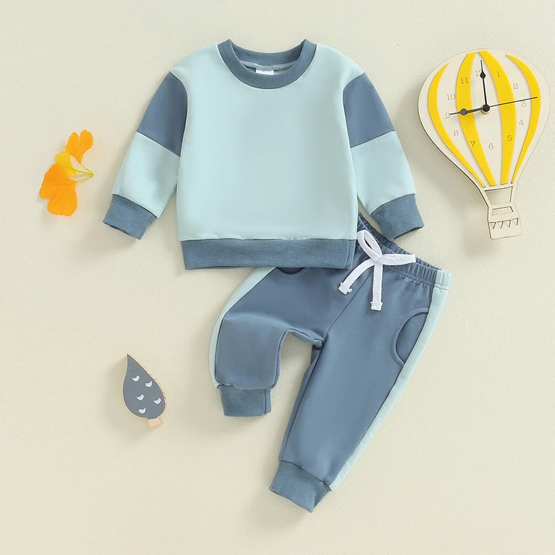 

Suefunskry Baby Boy Fall Clothes Contrast Color Long Sleeve Sweatshirt and Elastic Sweatpants 2 Piece Track Suit Outfits