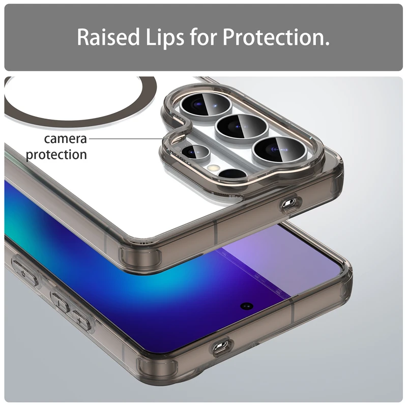 For Samsung Galaxy S26 S25 S24 Ultra S26 S25 S24 Plus Case Magnetic Airbags Hard PC+Soft TPU Non SlipTransparent Phone Cover