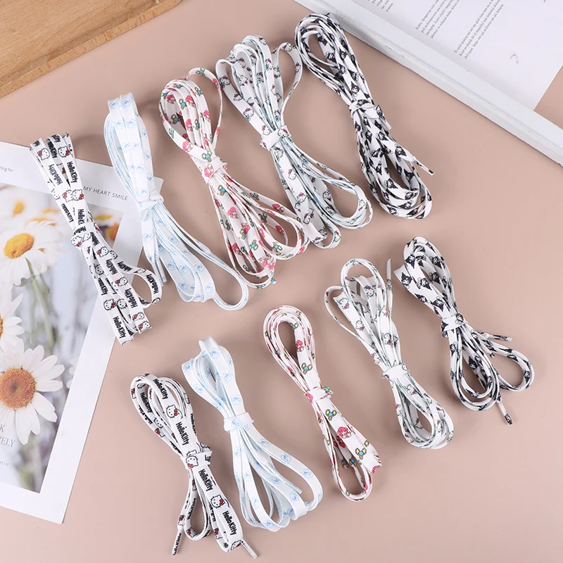 

New 120Cm/150Cm 1Pair Sanrio Flat Shoelaces Kuromi Hello Kitty No Elasticity Sneakers Laces Casual Thicken Shoes Accessories