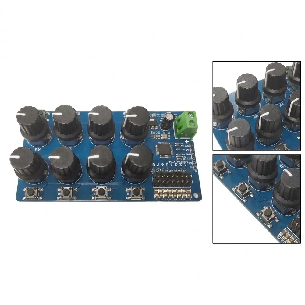 8-Channel RC Controller Debug Board for Robotics Projects Fine Adjustment Knobs Center Return Buttons Blue PCB 10x6x2cm