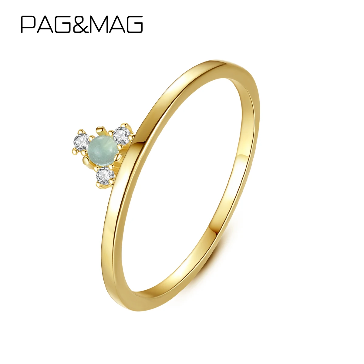 

PAG&MAG Silver 925 Authentic Zircon Woman Rings Sparkling Green CZ Crystal 14k Gold Color Pave Engagement Girl Fashion Jewelry