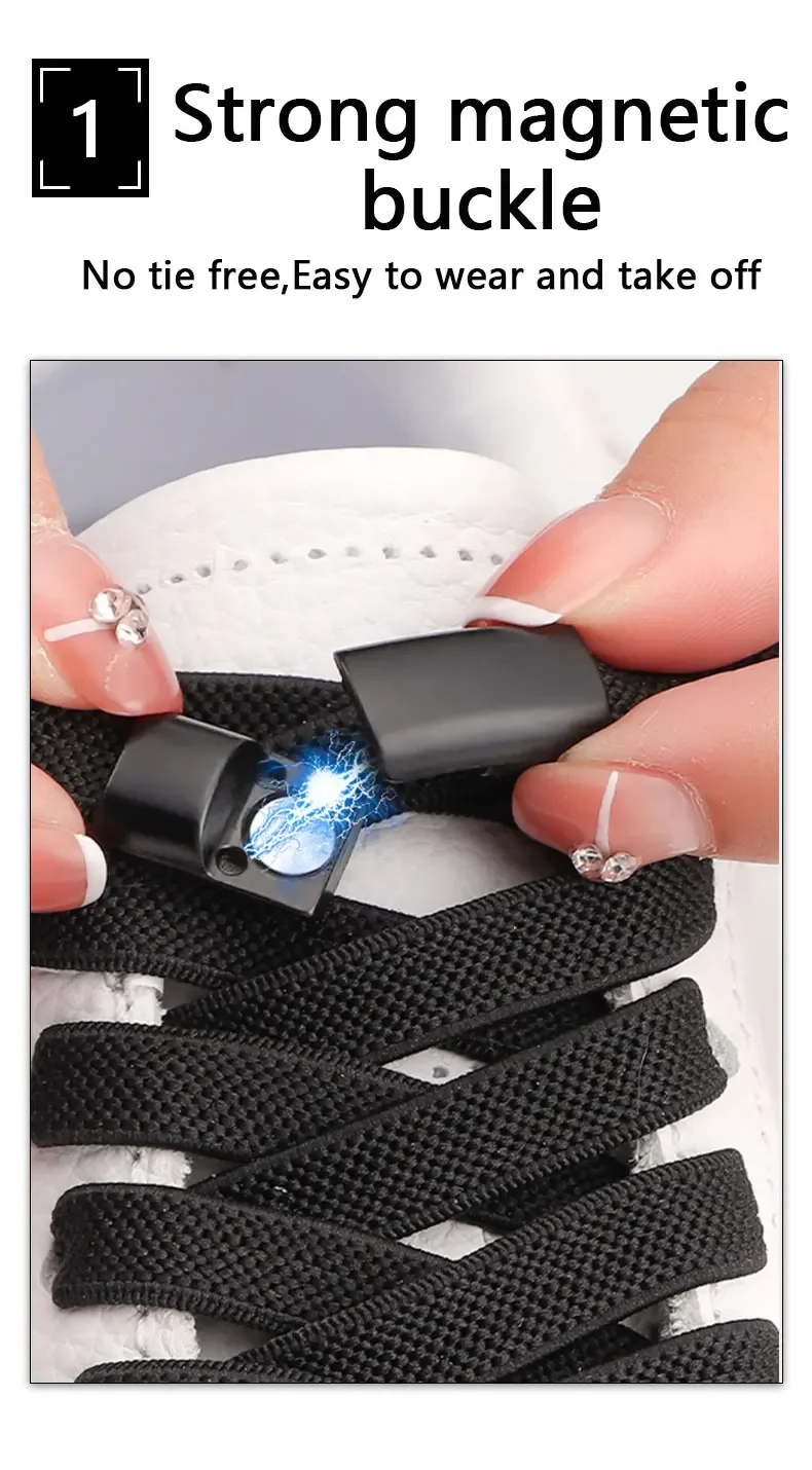 Magnetische Schnürsenkel Clip Flache Elastische Stretch Schnürsenkel Keine Krawatte Schnürsenkel Casual Turnschuhe Frau Männer Kinder Schnürsenkel Schuhe Zubehör – Detail 5
