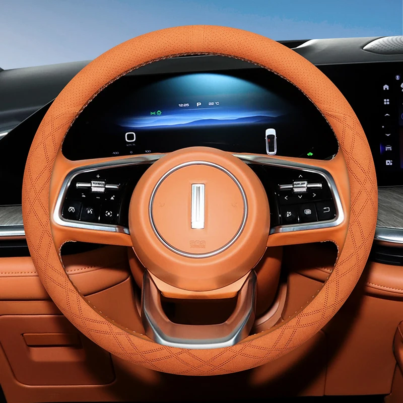 

For Great Wall WEY Coffee 05 02 01 03 DHT PHEV Suede Steering Wheel Cover Wrap Non-Slip Four Season Universal Car Accessories