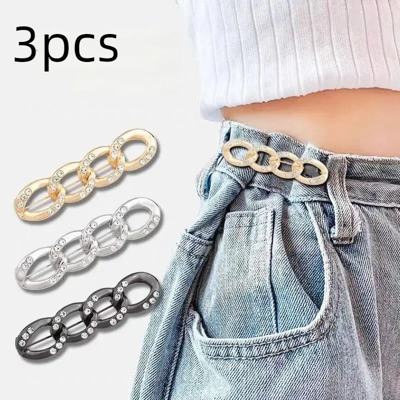 3PCS Fashion Waist Cinching Buckles for Jeans Adjustable Alloy No Drill Waist Tightening Clips for Loose Pants Waist Resizing