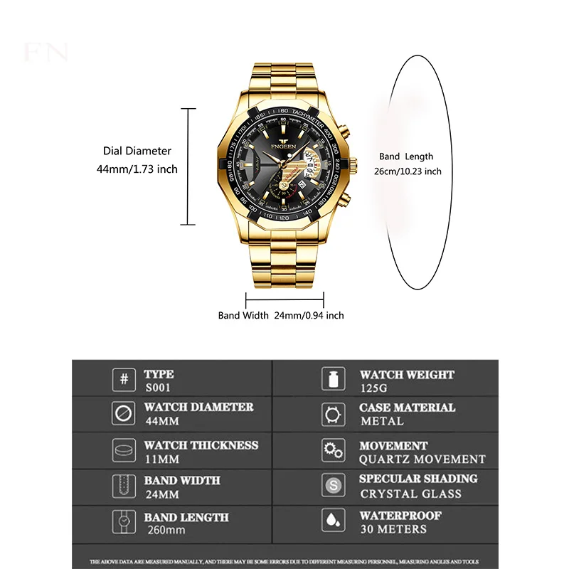 FNGEEN Top Brand Luxury Watch Fashion Casual Military Quartz Sports Wristwatch Full Steel Waterproof Men Clock Relogio Masculino