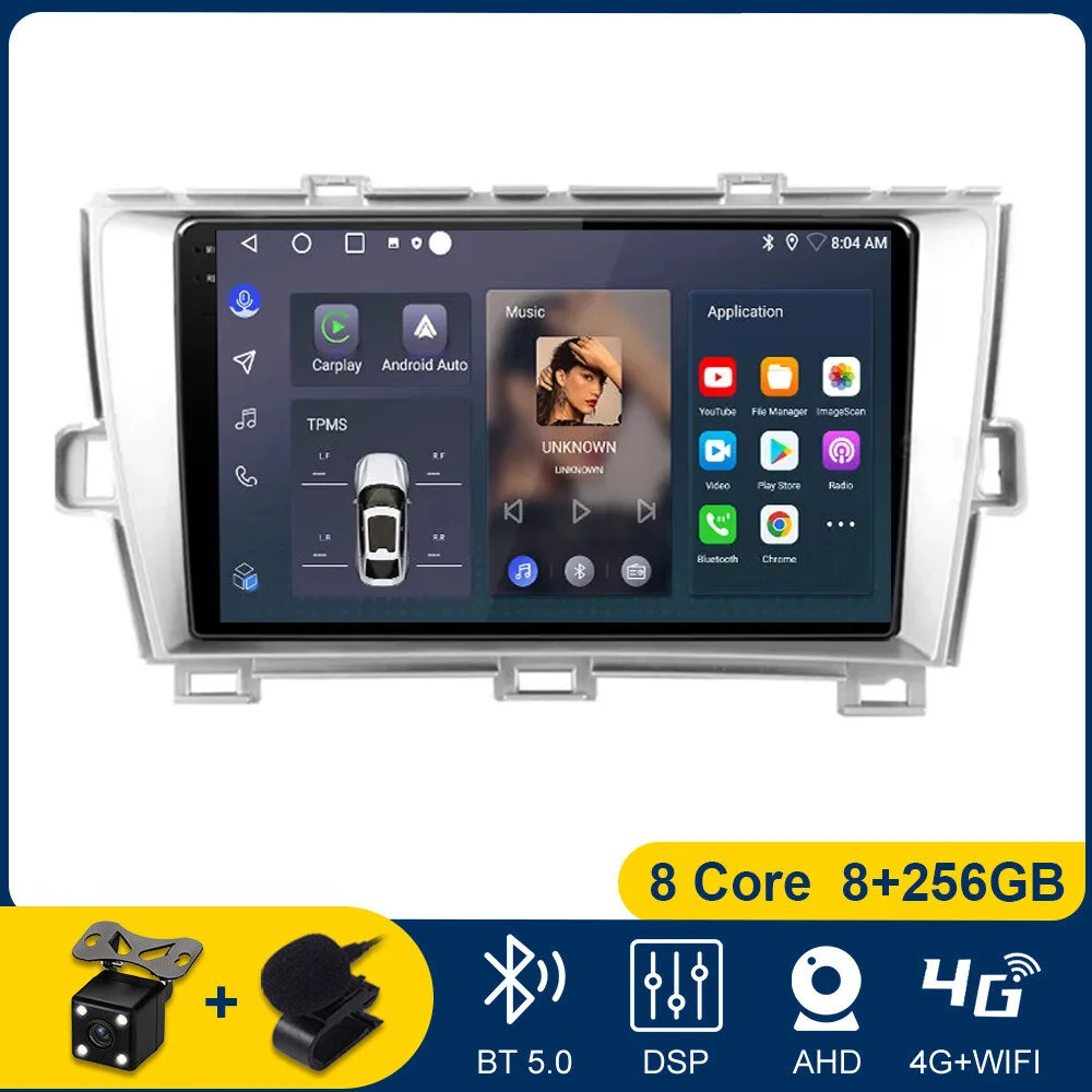 

8G+128GB Android 13 For Toyota Prius 3 2009 2010 2011- 2015 Car Radio Multimedia Video Player GPS Navi Stereo Carplay DSP BT RDS