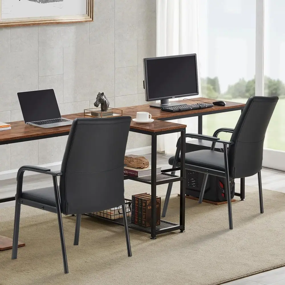 

Pack Office Guest Reception Chair 600 lbs Capacity Leather Conference Room Chairs with Padded Armrests No Wheels Desk Chair Bla