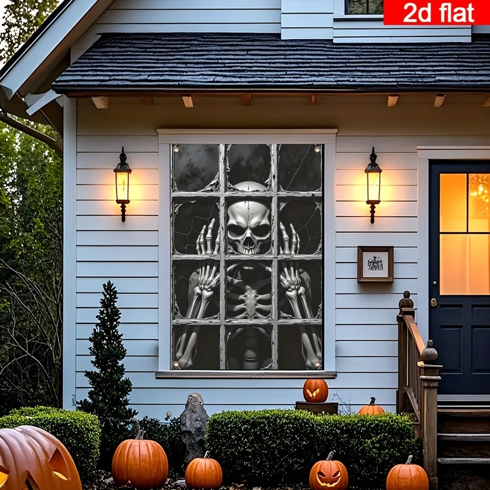 Halloween-Horror-Fensterbanner mit Rot Leuchtenden Augen, Monster, das aus dem Geisterhaus spählt, Fensterhängedekoration für Partys, Innendekoration, Requisit – Detail 3