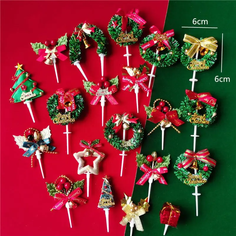 

10pcs 6cmx6cm Bake Cake Grass Circle Insert Cards Christmas Festival Room Decorations Children Toy Liquidation Kawaii Miniatures