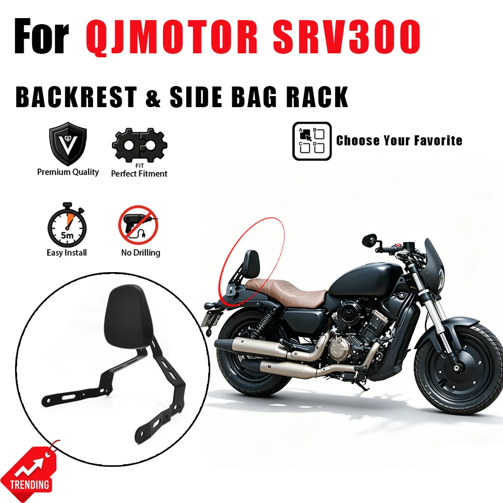 For QJMOTOR SRV300 SRV 300 Flash 300S Rear Passenger Backrest Sissy Bar with Saddlebag Support Side Bag Brackets Rail Rack