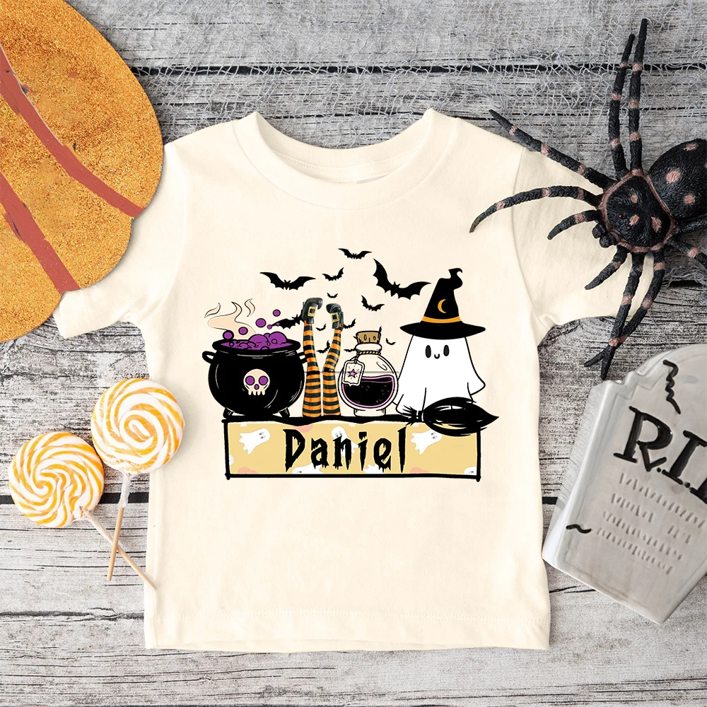 Personalzed Halloween Kids Shirt Boys Girls Halloween Party Outfit T-shirt Custom Name Child Retro Tee Toddler Short Sleeve Tops