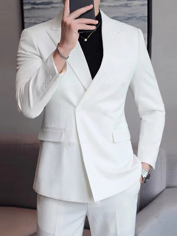 

Мужской двубортный деловой повседневный костюм-двойка - приталенный пиджак и брюки для выпускного вечера, свадьбы, торжественных мероприятий