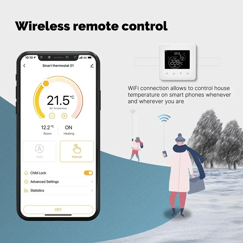 

Automatic Temperature Adjustment Home Temperature Control Smart WiFi Thermostat Indoor Temperature Monitoring For Floor Heating