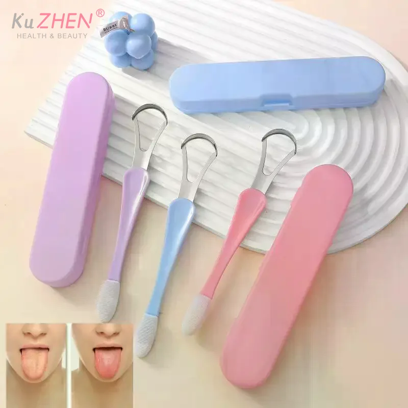 

1pcTongue Scraper Cleaner For Adult Kid,2 In 1 Silicone Tongue Brush And Stainless Steel Tongue Scrapers For Fresh Breath Dental