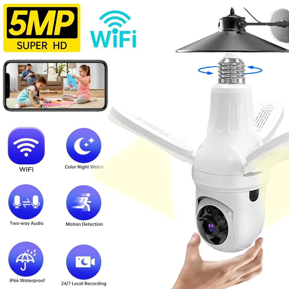

5MP HD Wifi Security Camera Two-way Audio LED Light Night Vision Bulb CCTV Human Detection security Home Surveillance Cameras