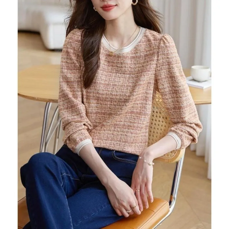 Xiaoxiangfeng Fashion Pullover Round Neck Slimming 2024 Women's Autumn New Patchwork Combination Loose Casual Long Sleeved Tops