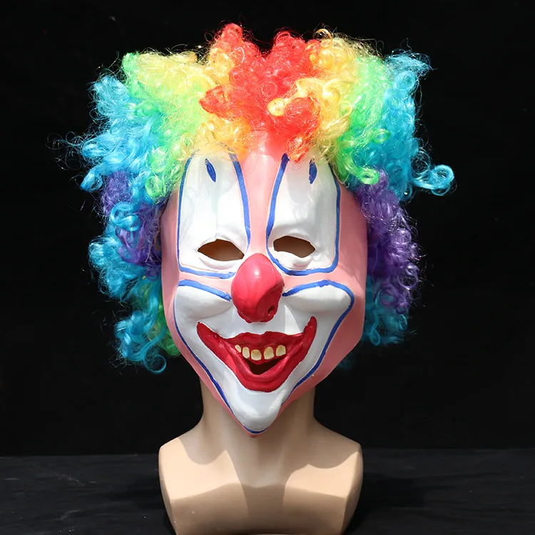 

Cosplay Clown Droll Colorful Hair Wig Funny Halloween Mask Full Face Head Helmet Costume Prop Carnival Themed Party Masquerade