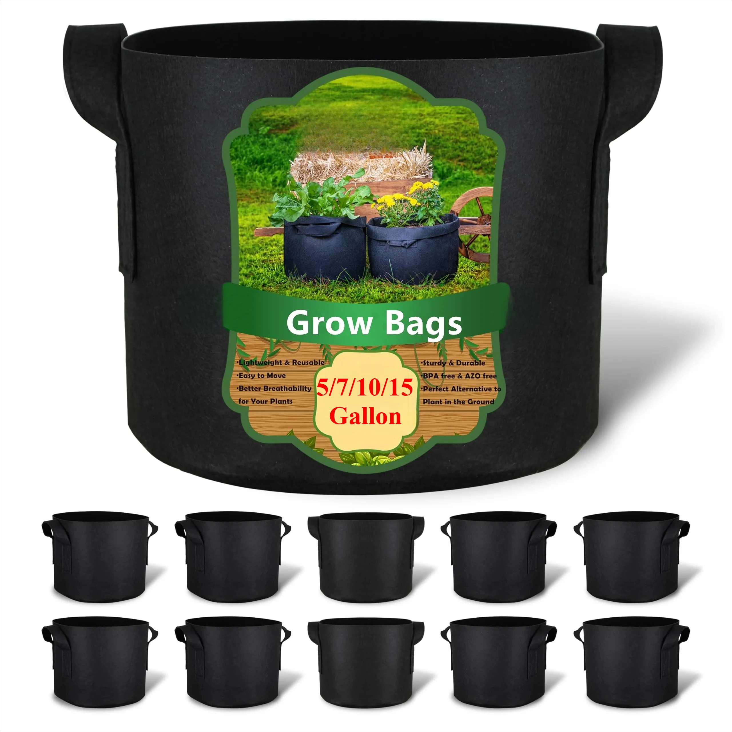 

5-20 упаковок, 5/10/15 галлонов, многоразовый мешок для выращивания, 300 г, утолщенные горшки из нетканого материала с ручками для посадки садовых овощей/цветов