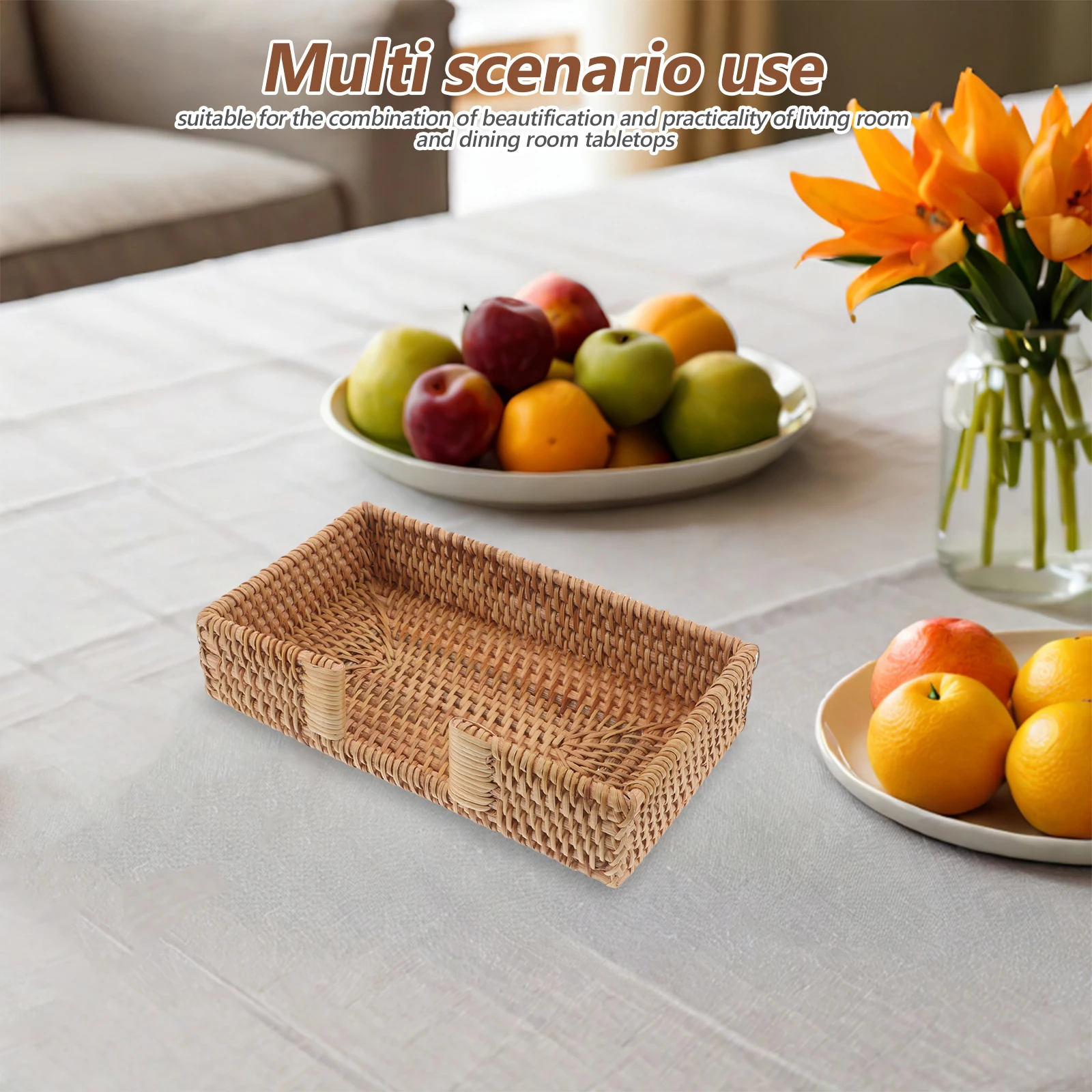 

French Tissue Box Handwoven Woven Storage Basket Vintage Napkin Holder Square Antislip Base Desktop Organizer
