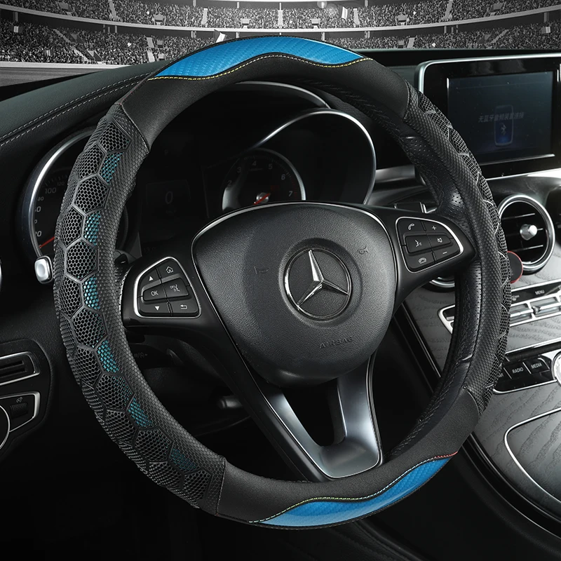 Car Steering Wheel Cover Great Grip with 3D Honeycomb Anti-Slip Design, Universal 14.5-15 Inch