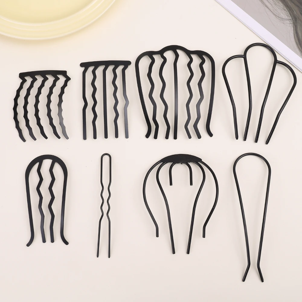 1/3pcs Black Metal U Shape Hairpin Comb Women Messy Bun Hair Pin Clips Braiding Twist Fork Curly Updo Sticks Hair Styling Tools