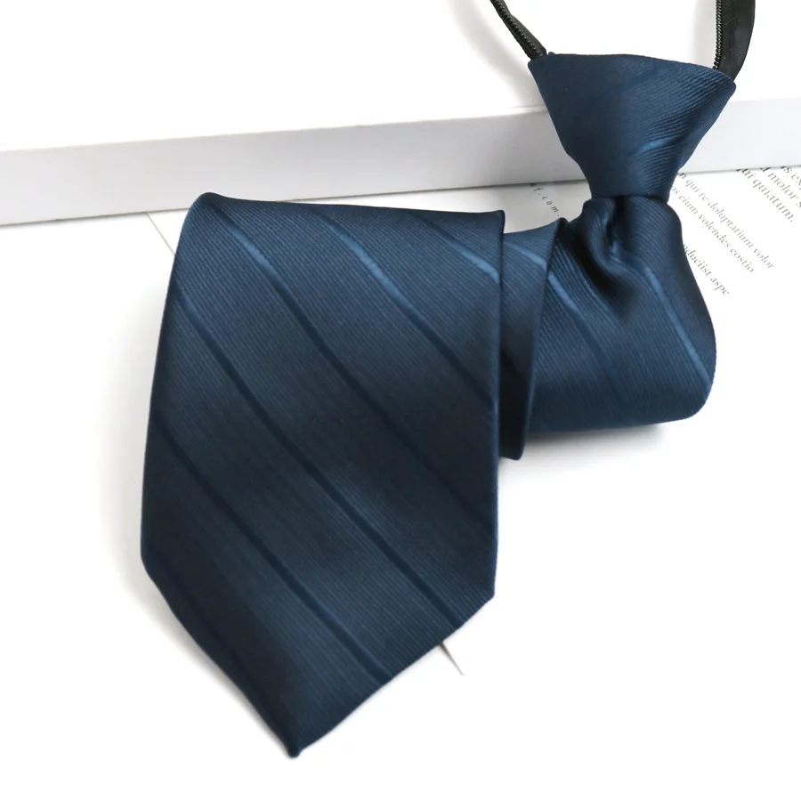 Dunkle diagonale Streifenkrawatte für Herren, marineblau, schwarz, mit Reißverschluss, für den Alltag, Geschäftstreffen, formelle Anlässe – Detail 6