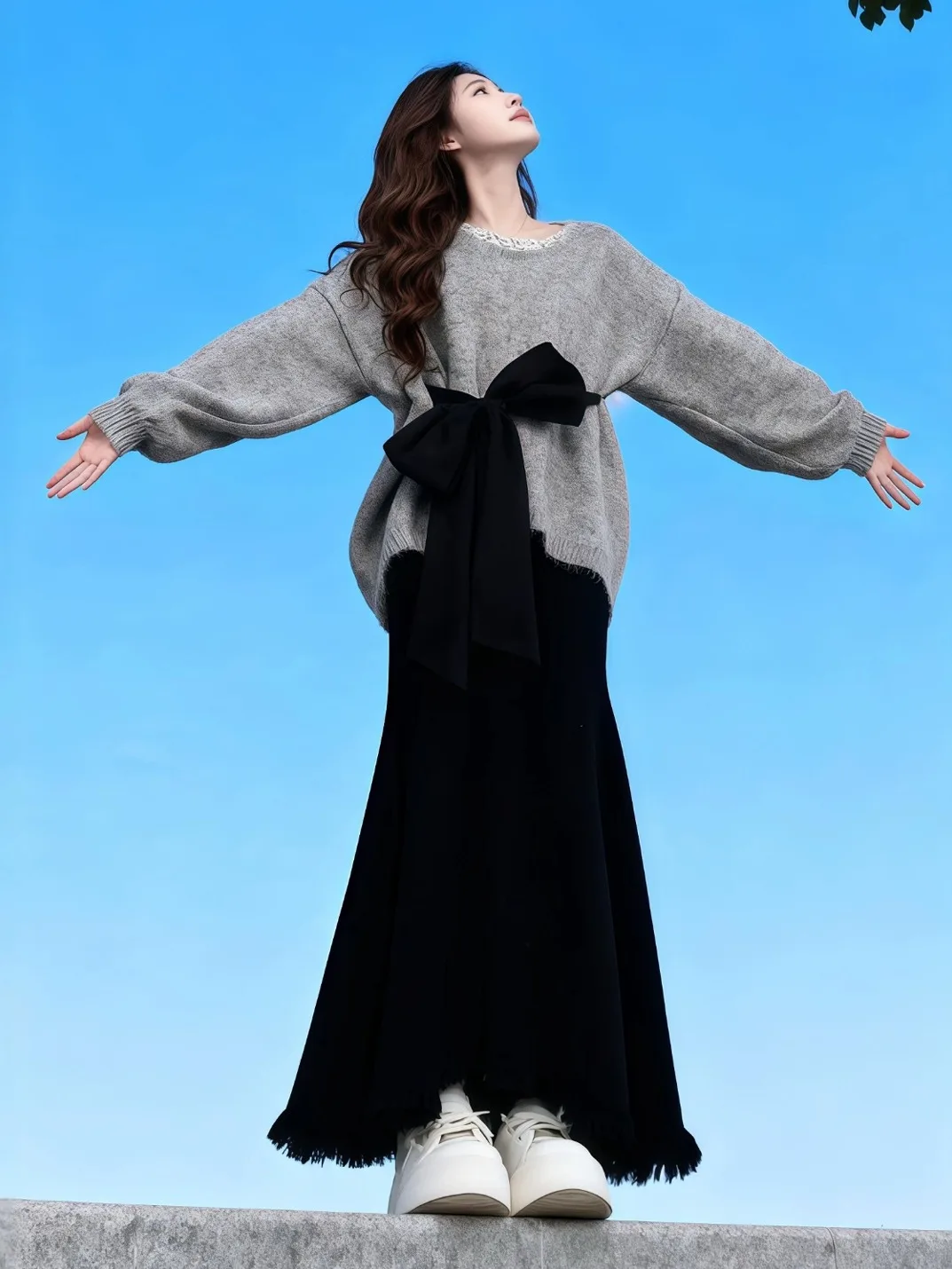 

Winter Knitted Sweater And Fi Tail Skirt Set for plus Size Women Beautiful Korean Sle Lazy Faion Women's Outfit