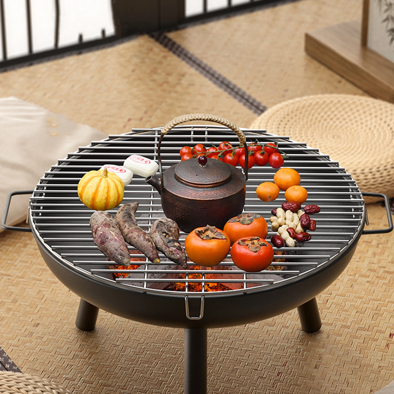 

Portable Outdoor Furniture Set With Round Smokeless Fire Pit Large With BBQ Grill