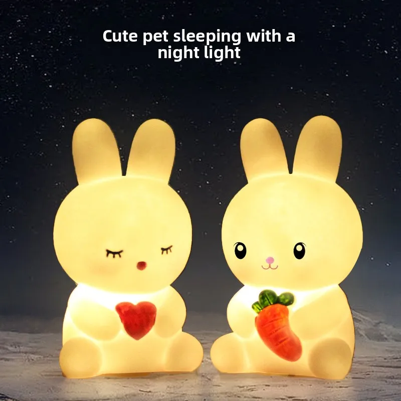 Luz LED nocturna de conejo de dibujos animados para dormitorio, sala de estar, decoración de conejo, luz de ambiente para regalos de cumpleaños, juguetes para niños