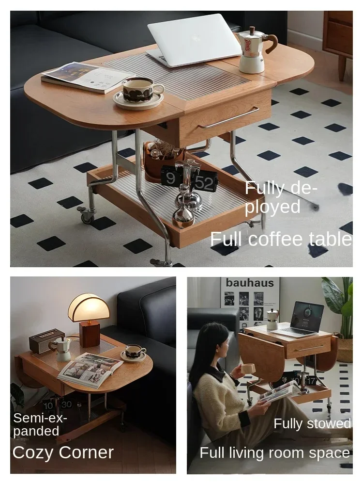 

Hot SalesHot Sales Furniture Removable Folding Coffee Table Nordic Solid Wood Small Apartment Living Room Cherry Wood Sofa
