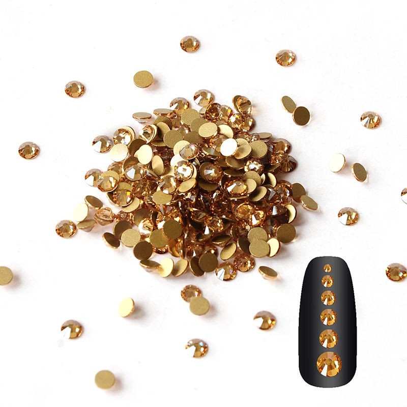 2000NOHF Strass Crystal Golden Shadow Non Hotfix Flat backs Crystal Rhinestones Gold Stones Beads Nail art Decoration