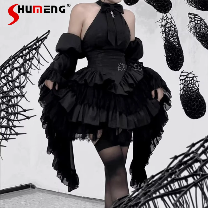 

Artistic Snake Print Slimming Backless Dark Academia Mini Dress Japanese Style Lolita Y2k Clothes Black White Dresses For Ladies