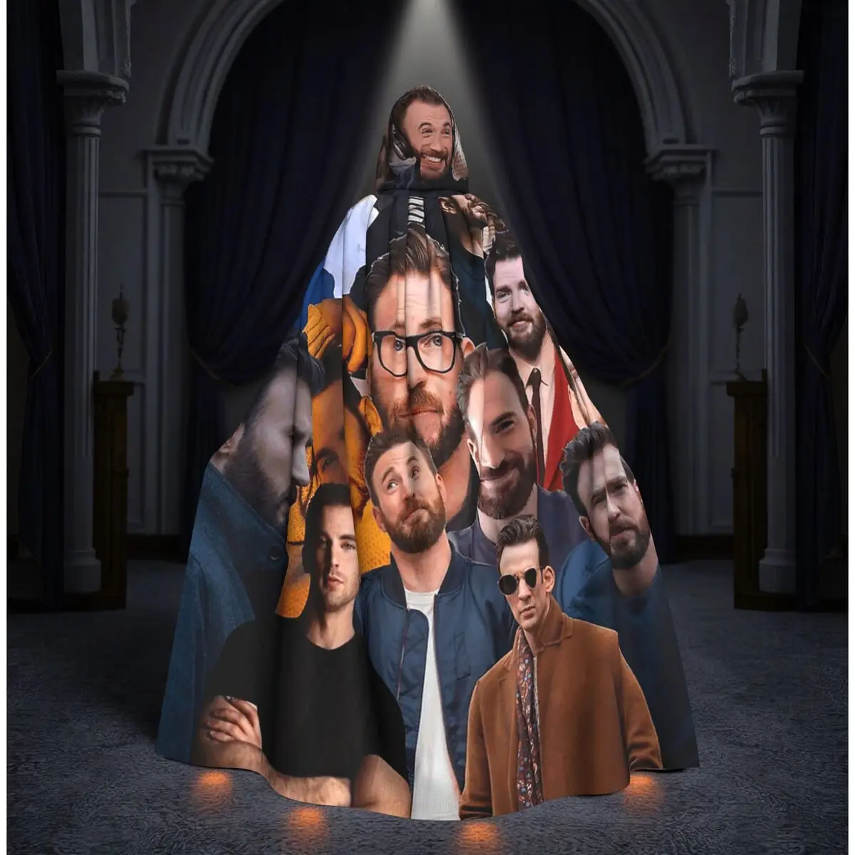 

Chris Evans Photo Collage Long Hooded Cloak Witch Medieval Costume Cosplay Cape HalloweenVampire Adult Unisex