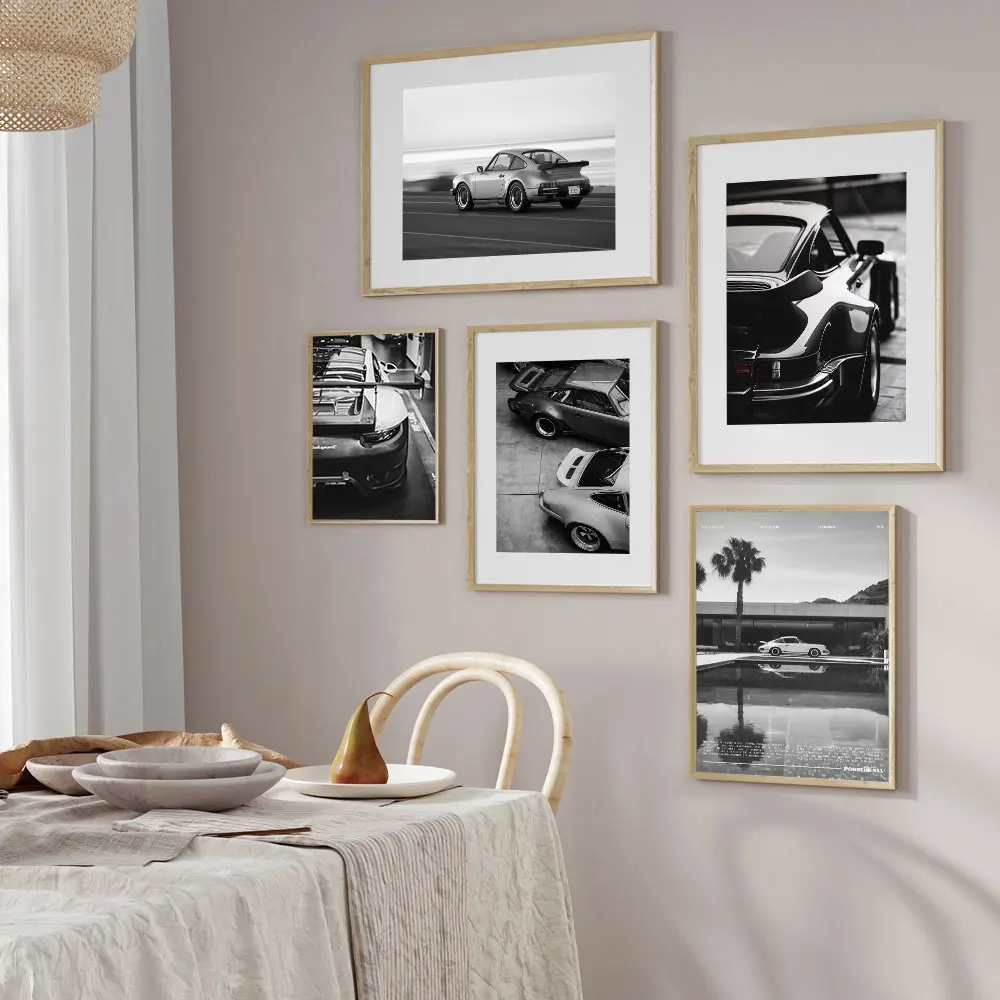 Portrait of Middle Ages Black and White Sports Car Posters and Prints Canvas Painting Wall Art Pictures Home Bar Room Decoration
