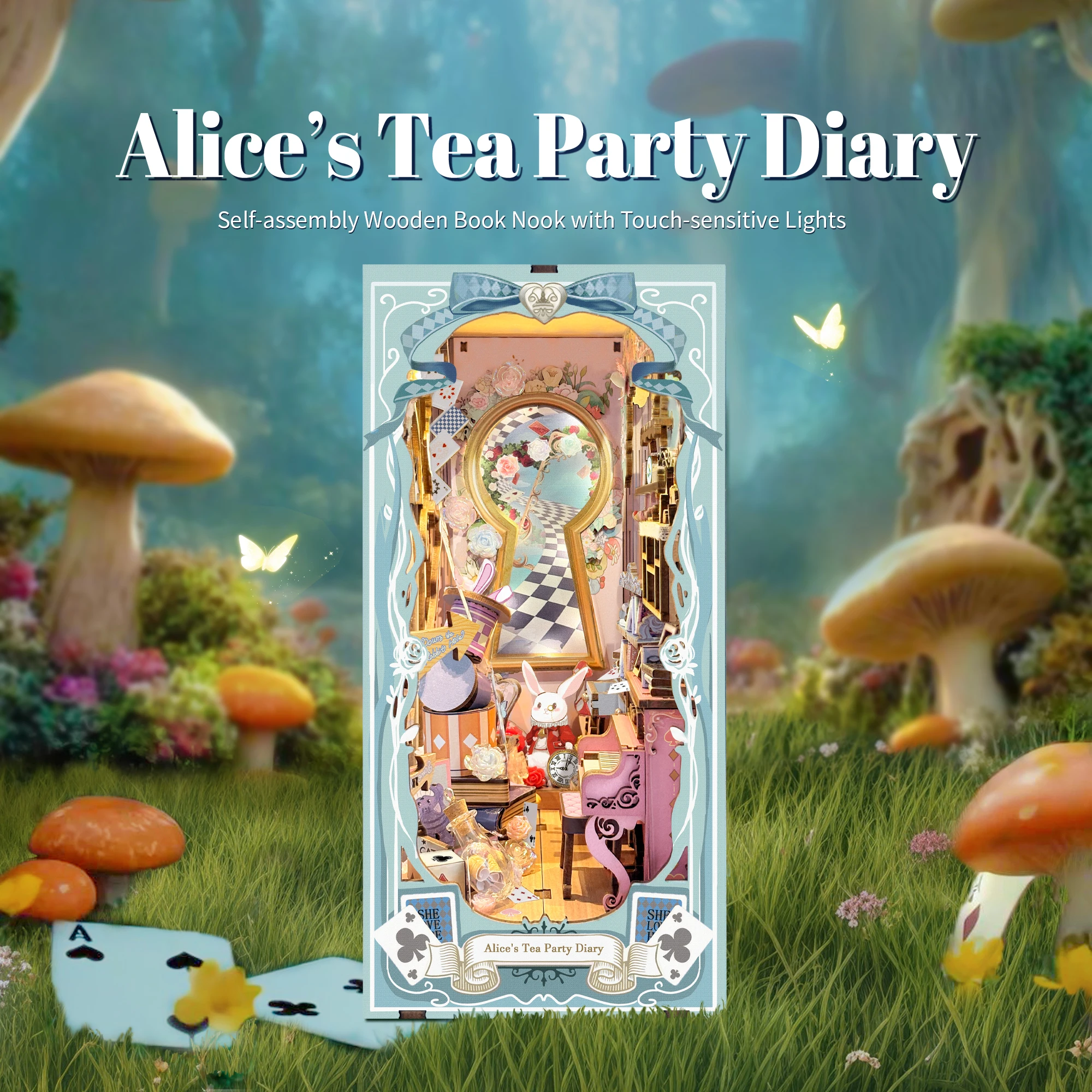 Coin de livre à monter soi-même, Kits de modèles miniatures en bois, serre-livres pour journal intime de fête de thé d'Alice, Puzzle 3D avec lumière LED, cadeau d'anniversaire pour amis