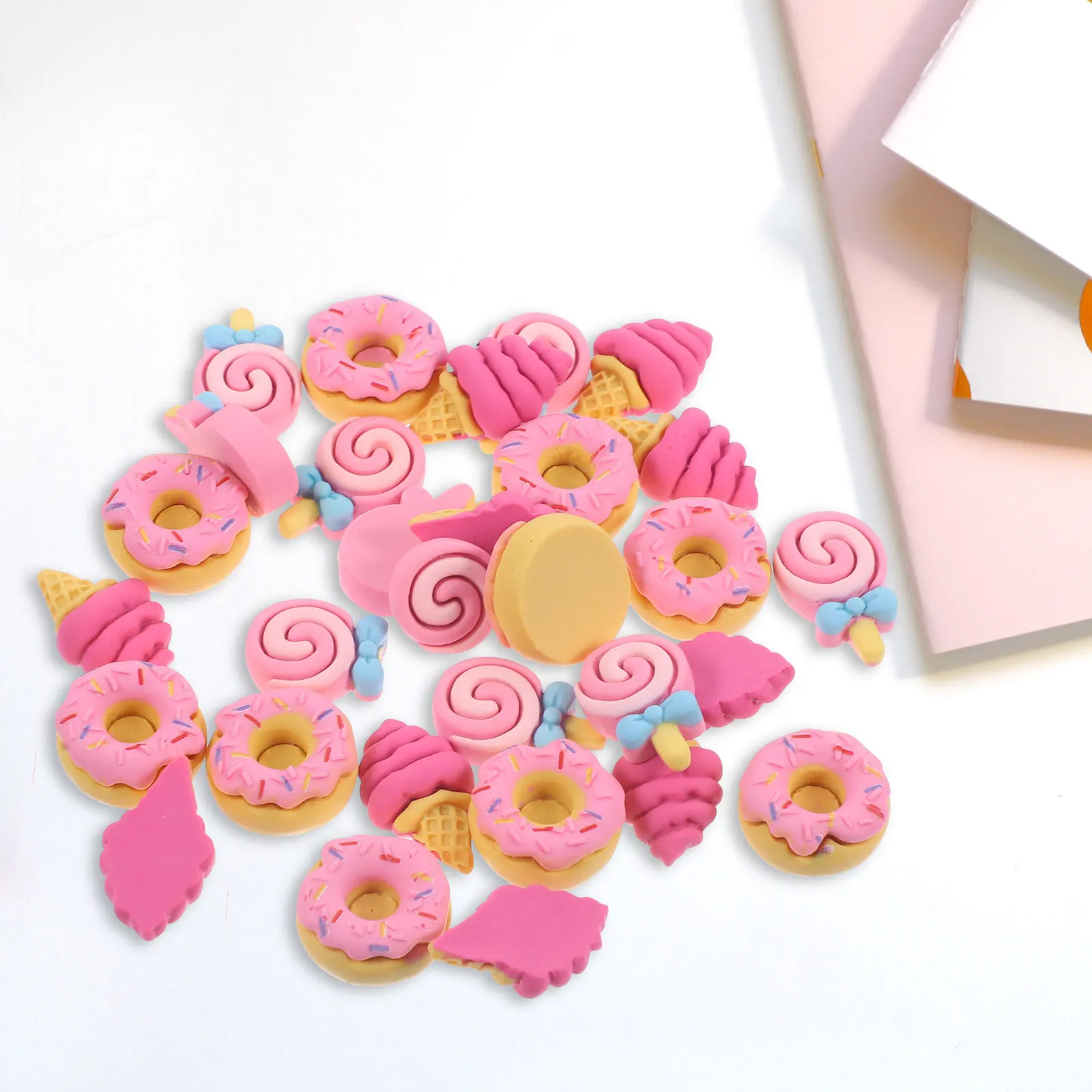 

30pcs Resin Charms For Jewelry Making Diy Handicraft Accessories Lollipop Donut Ice Cream Cone Flatback Ornament
