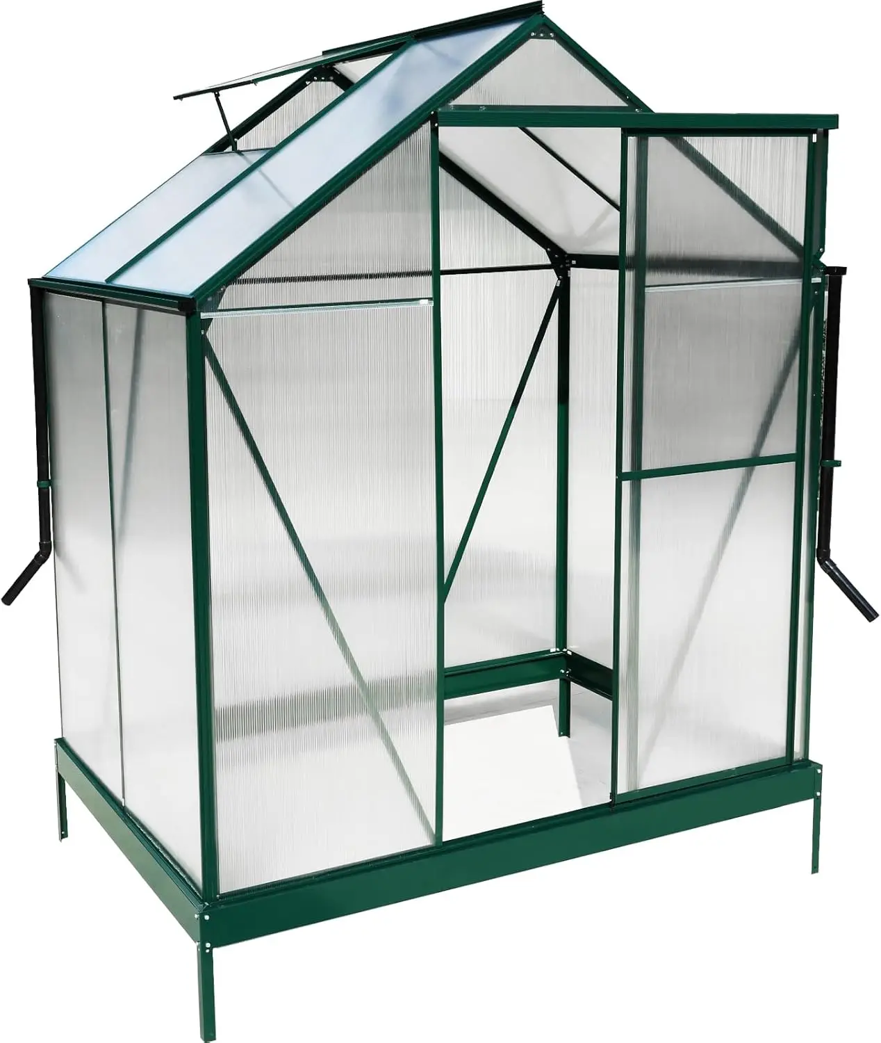 6.3'X4.2' Polycarbonate Greenhouse For Outdoors, Heavy Duty Aluminum Green House With Rain Gutter, Sliding Doors & Vent Window,