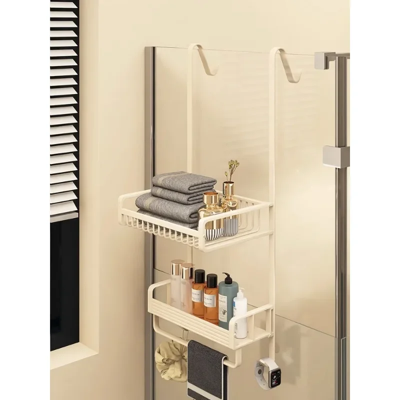 

Simple Cream Wind Without Punching Bathroom Rack Bathroom 7 Hook Hanging Basket Toilet Shower Room Door Behind S Hook Rack