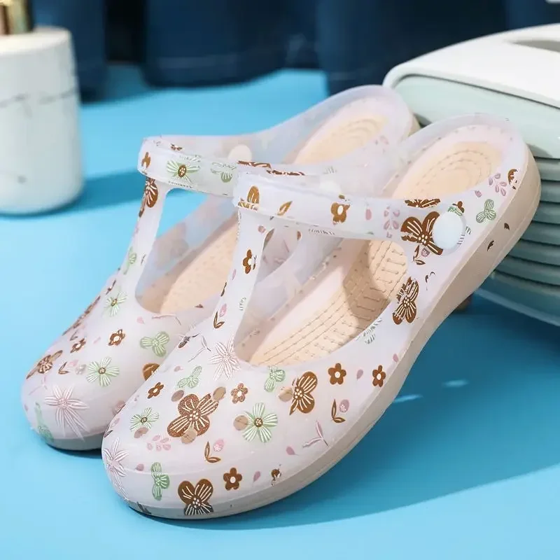 2025 Summer Printed Hole Shoes Women Sandals Ladies Jelly Shoes Cool Slippers Women Outer Wear Ladies Covered Toe Sandals 36-41 image 3