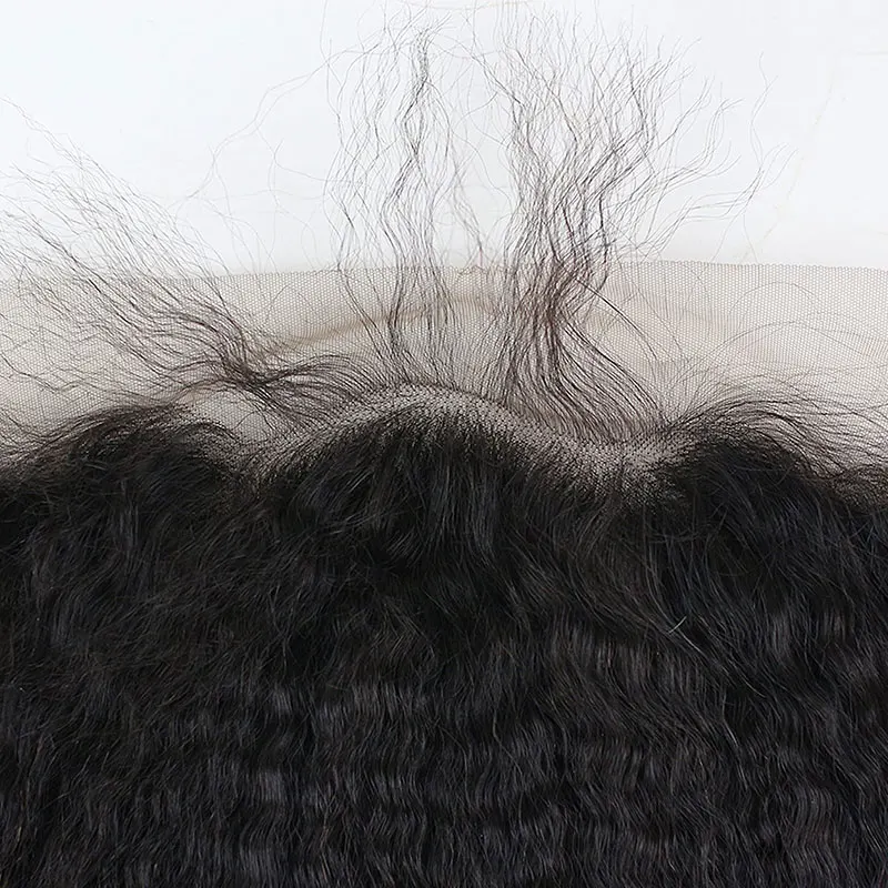 Peluca de cabello humano rizado con encaje Frontal, pelo liso Natural, Color negro, 13x6, HD