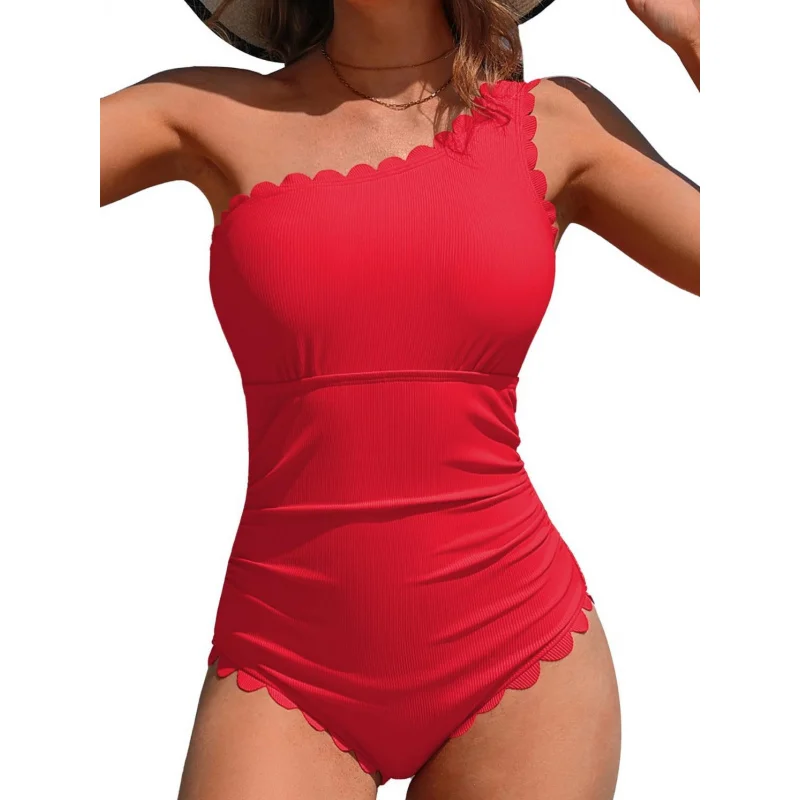 2025New One-Piece Swimsuit Sexy Solid Color Strap Tight Lace Bikini