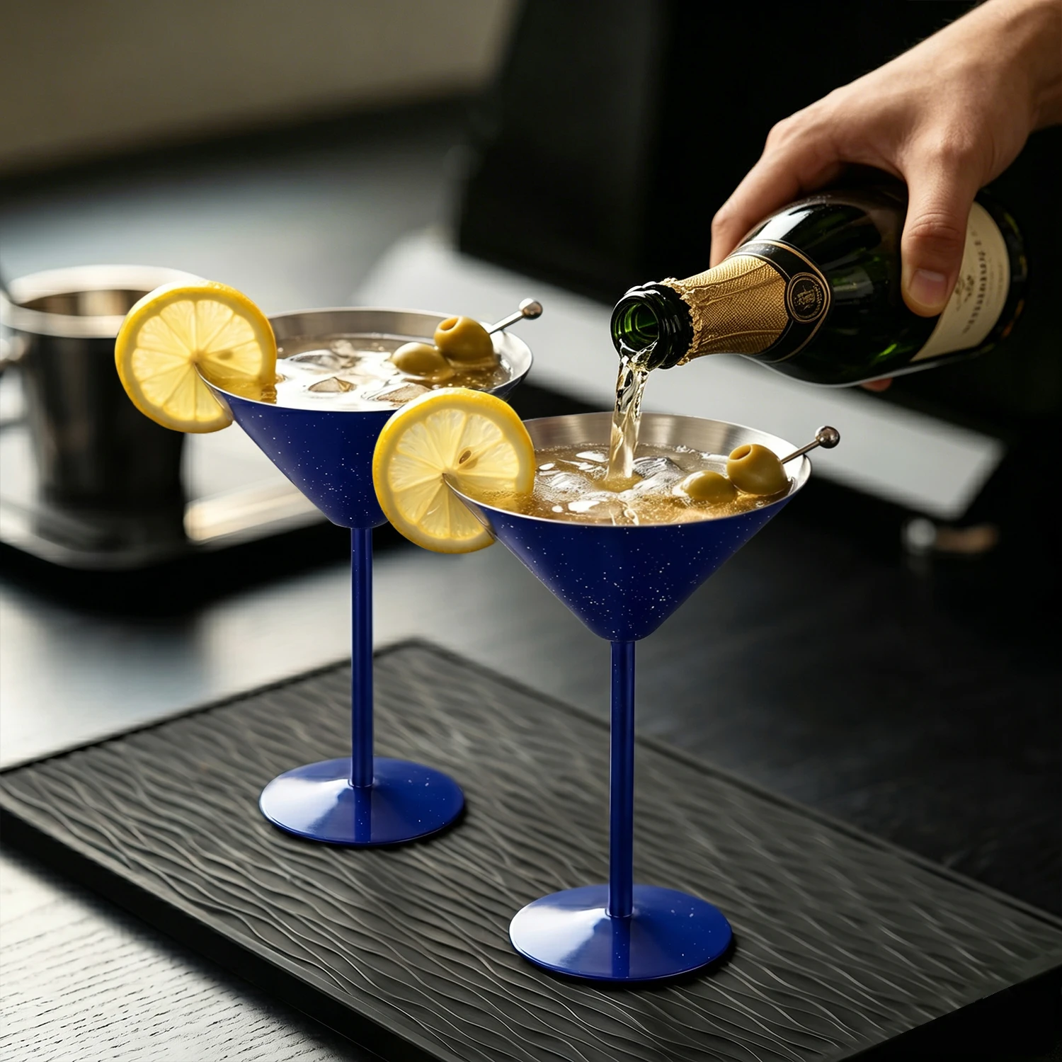 Copas de acero inoxidable 304 con diseño de cielo estrellado, color azul, para piscina, pub, fiesta de boda, Martini, Martell, cóctel, champán, vino, 2 uds.
